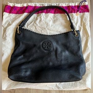 Black Leather Tory Burch Hobo Shoulder Bag